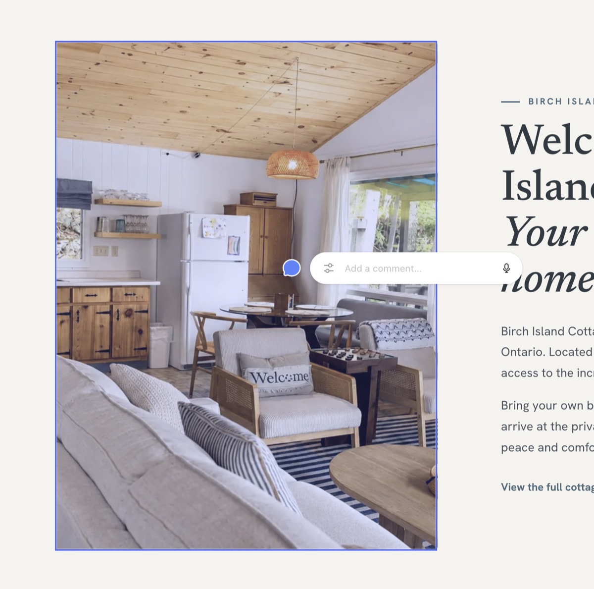 Cottage interior photo highlighted with a visual annotation